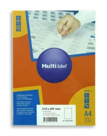 Самоклеящиеся этикетки Multilabel 210*297 мм, 1 шт на листе А4, 100 лист/пачка (Цены с НДС)